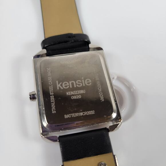 Kensie Women's Digital Watch with Crystals, Square Face, Black Leather Strap - Picture 14 of 16